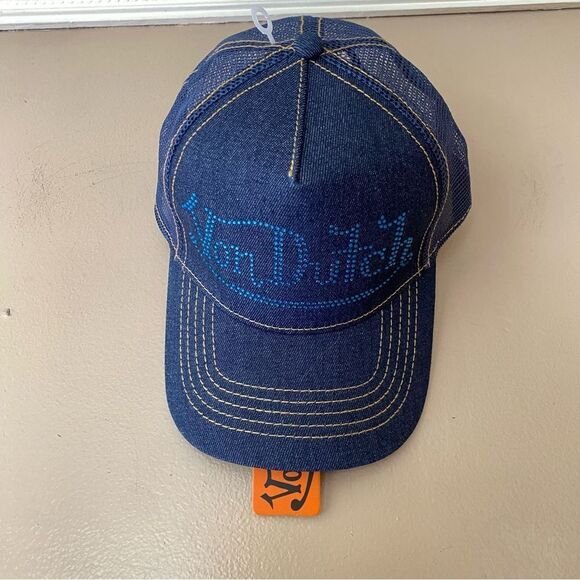 NWT Von Dutch rhinestone logo denim trucker hat Y2K - Picture 11 of 11